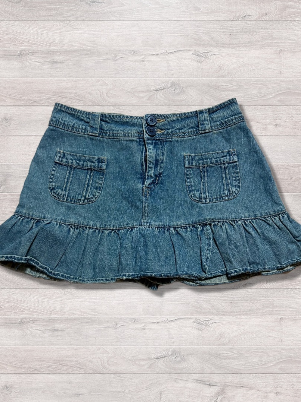Y2K 2000s Vintage Xhilaration Denim Ruffle Mini Skirt Youth Girls XL